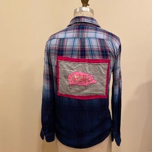 Rock and roll plaid with patch.